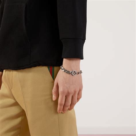 gucci men's interlocking g silver bracelet|Gucci sterling silver charm bracelet.